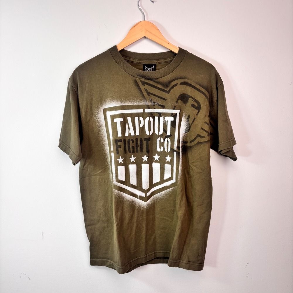 Tapout Fight Co Olive Green Graphic T Shirt MMA Y2K Fightwear Streetwear Tee L